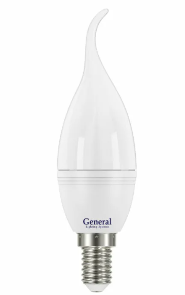 Лампа свеча на ветру 7Вт Е14 2700K GENERAL GLDEN-GFW-7-230-E14-2700
