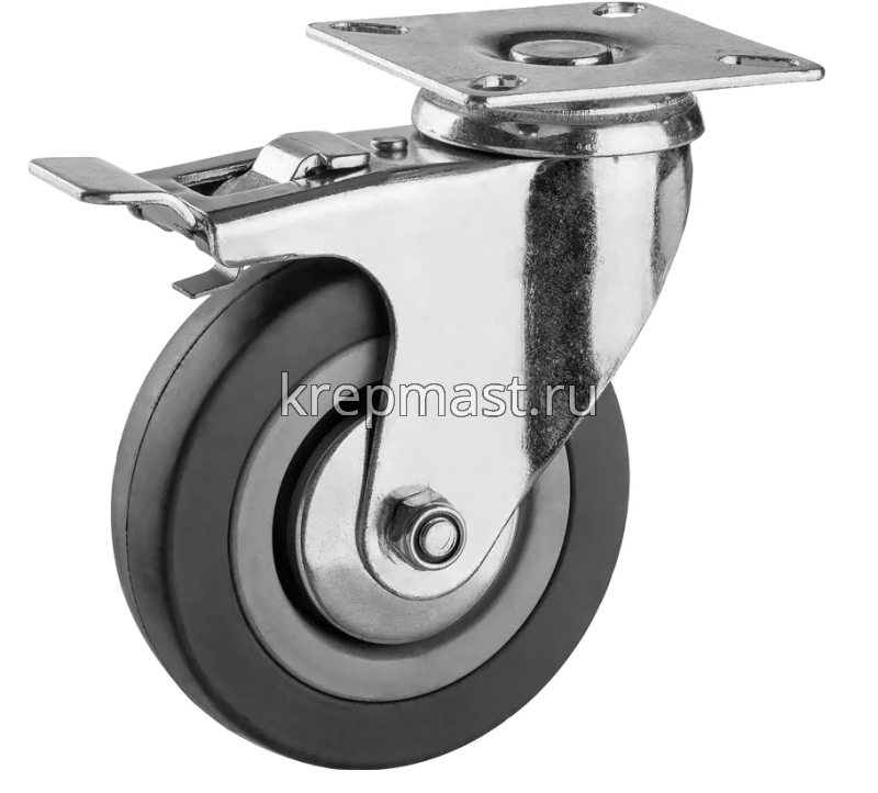 Колесо д.100мм поворотное ЗУБР на площадке резина с тормозом (г/п 100кг)