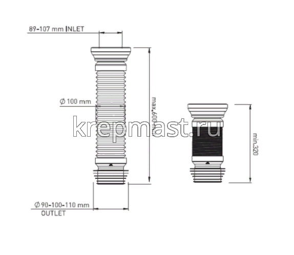 Удлинитель гибкий ZEGOR (G701-1) д/унитаза 600мм