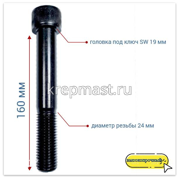 Винт с внутр.шестигранником 24 х 160 черный кл.пр.12,9 DIN 912