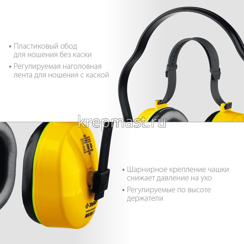 Наушники ЗУБР Вектор-27 защита до 107дБ, с двойным оголовьем