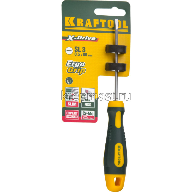 Отвертка KRAFTOOL Cr-Mo-V, SL 3.0х80мм