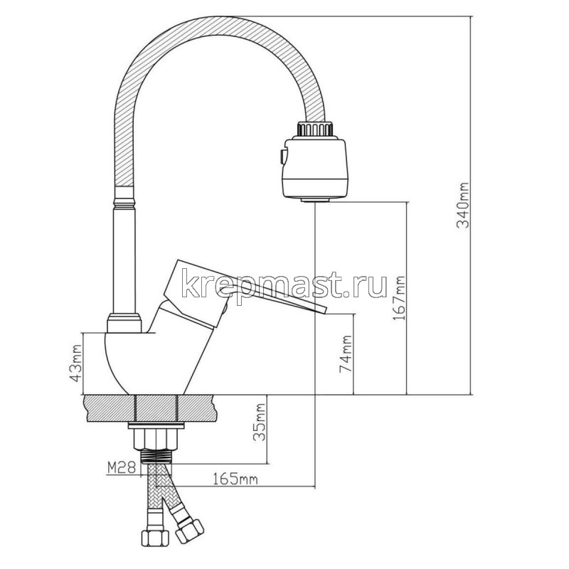 Смеситель д/кухни B8282-10F-SE025 латунь