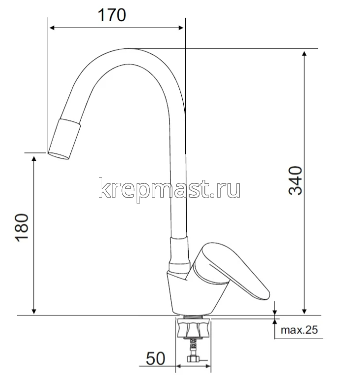 Смеситель д/кухни SUS126GY-016F с высоким поворот. изливом НЕРЖАВЕЮЩИЙ